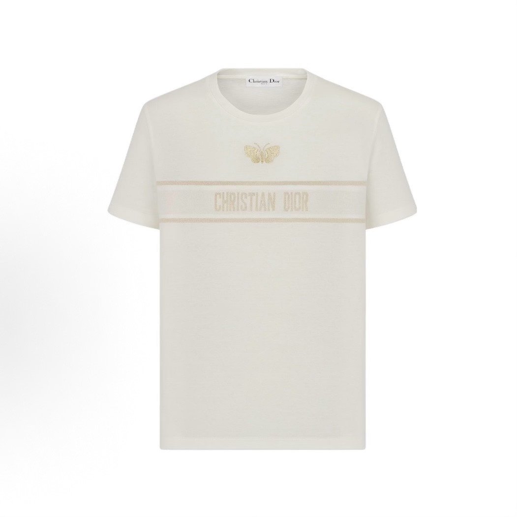 Dior Butterfly Embroidery Short-Sleeve T-Shirt