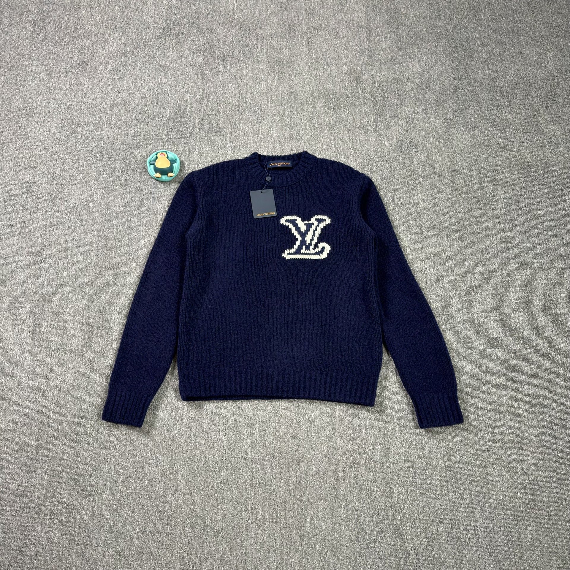 LV Logo Dark Blue Crew Neck Sweater
