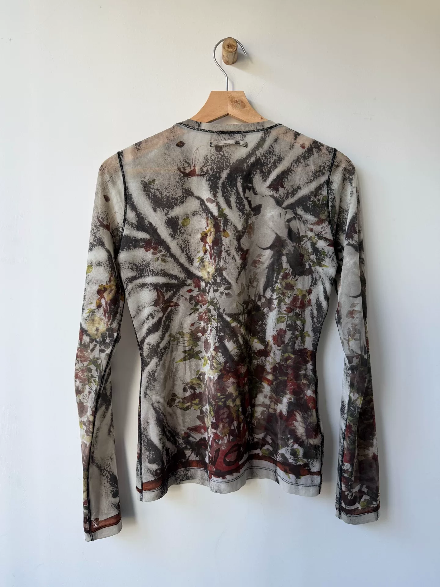 Jean Paul Gaultier Floral Butterfly Mesh Top — label