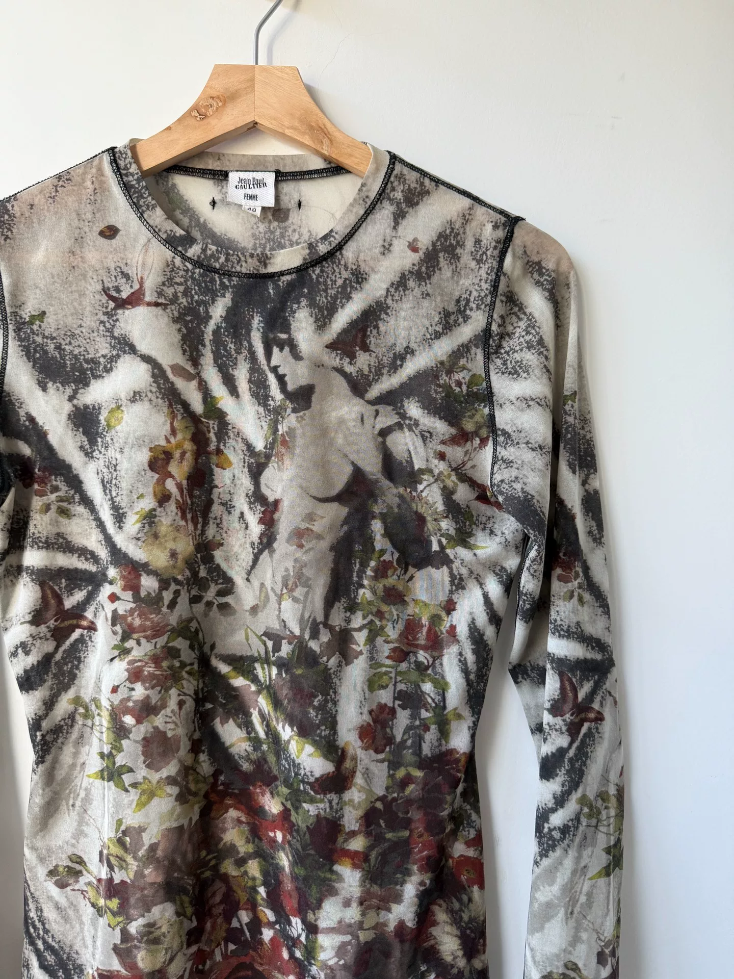 Jean Paul Gaultier Floral Butterfly Mesh Top — front