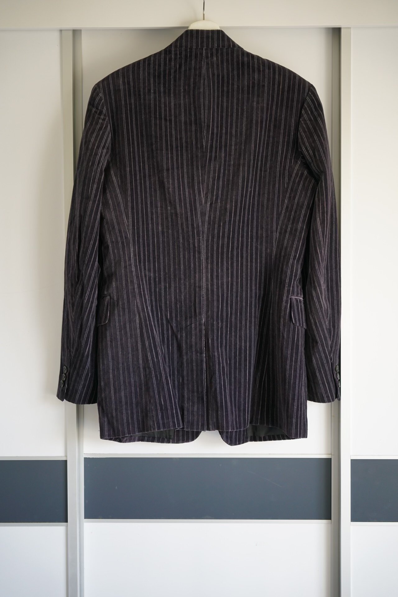 Yohji Yamamoto 05AW Purple Velvet Striped Blazer — front