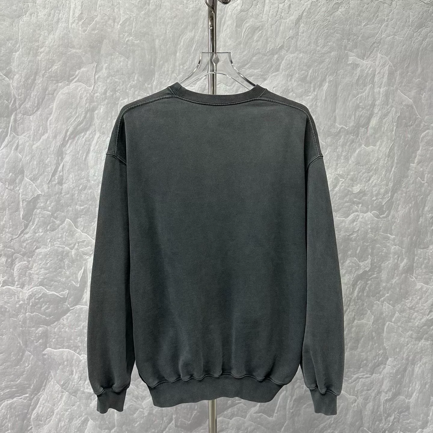 Balenciaga Distressed Washed Gray Embroidered Sweatshirt — back