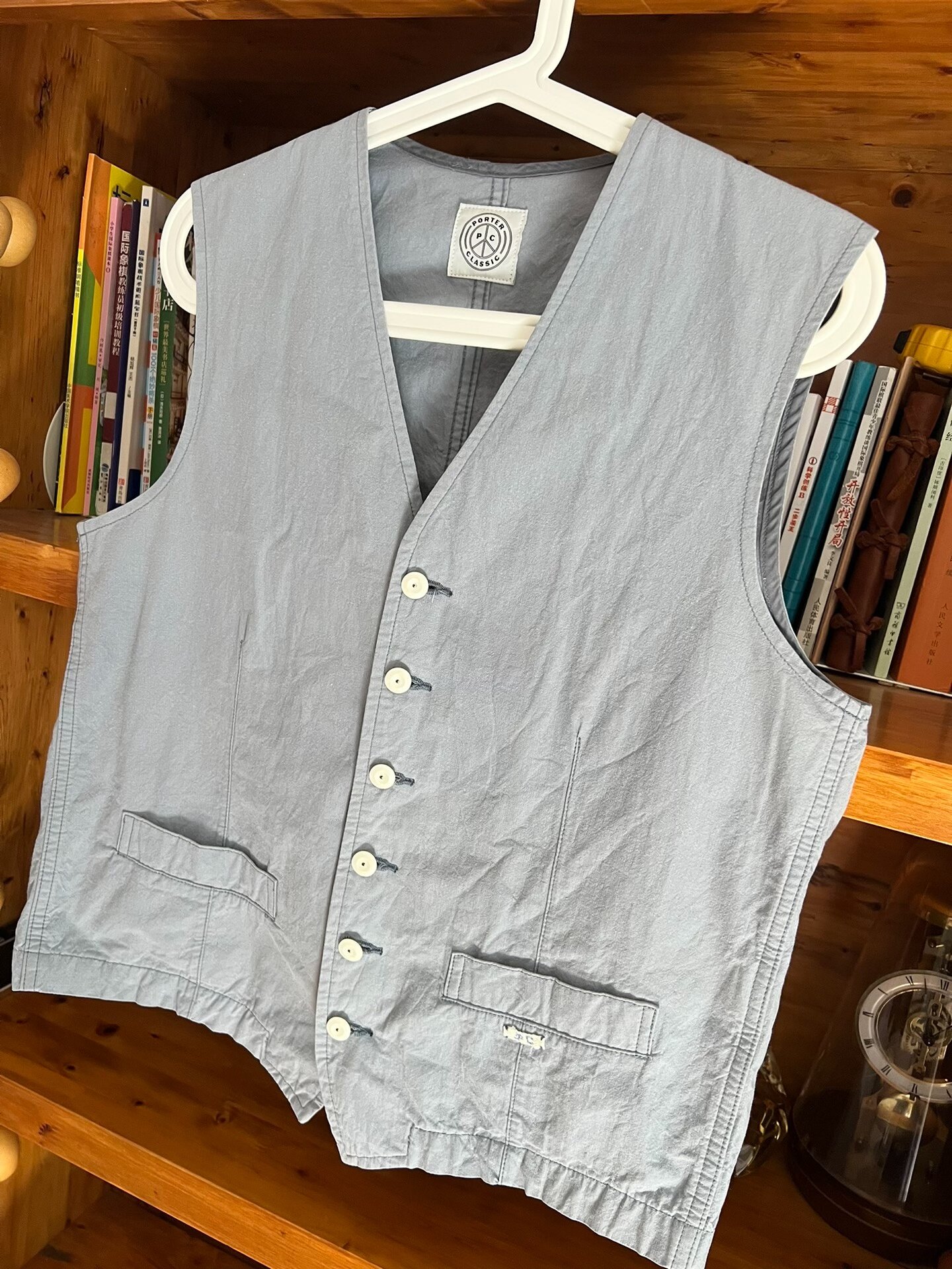 Porter Classic Vintage Distressed Blue Vest — detail