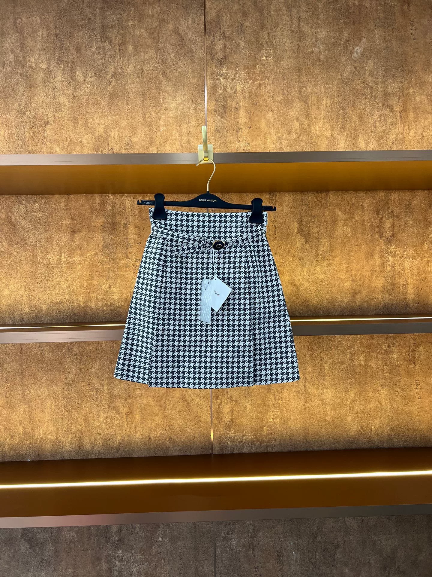 Dior Houndstooth Belted Short Skirt
