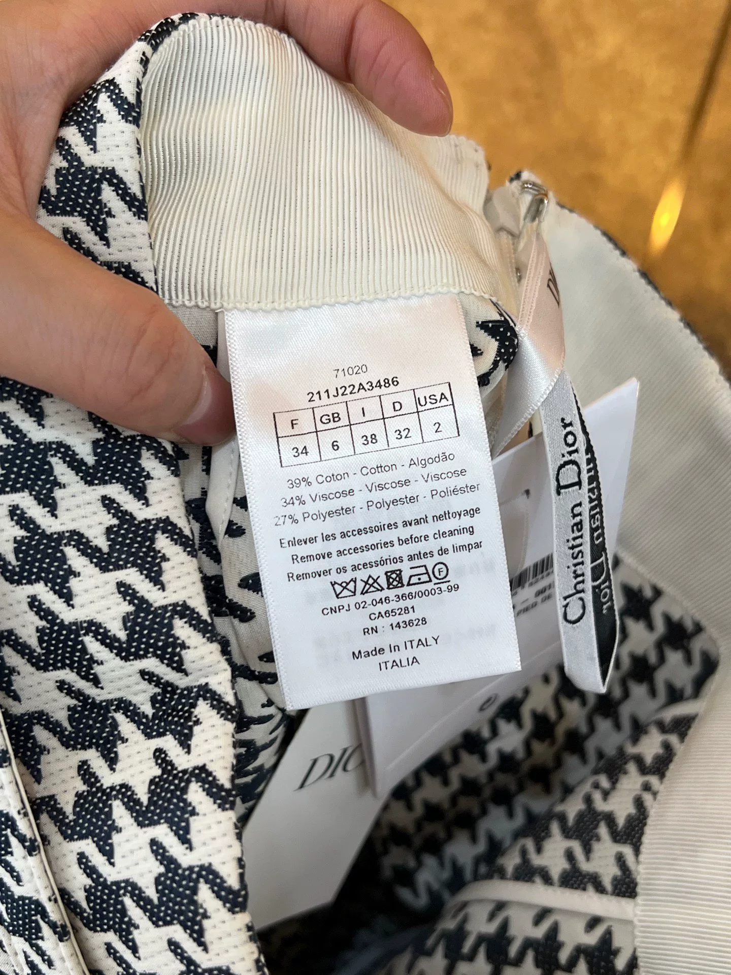 Dior Houndstooth Belted Short Skirt — label