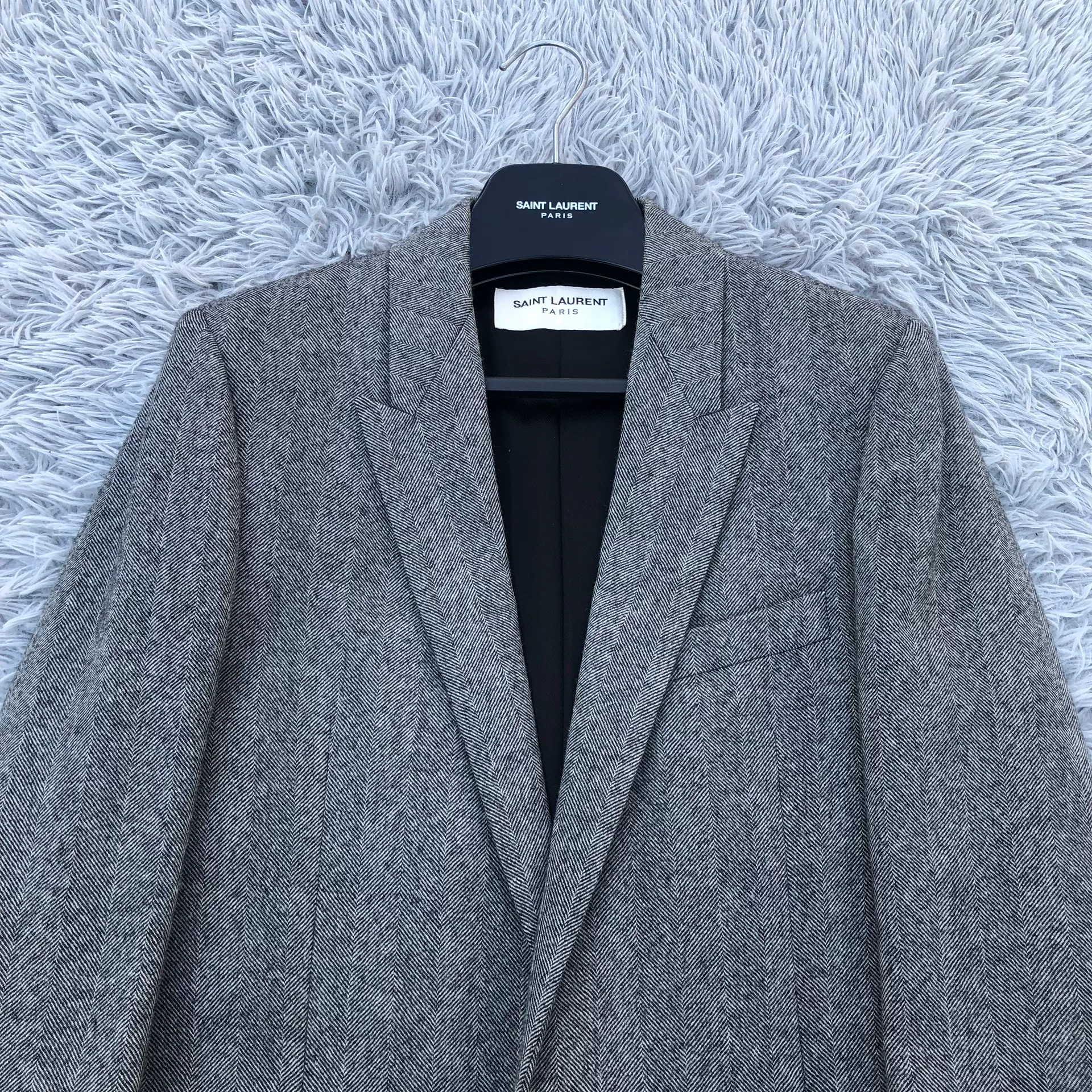 Saint Laurent Herringbone Wool Coat — detail