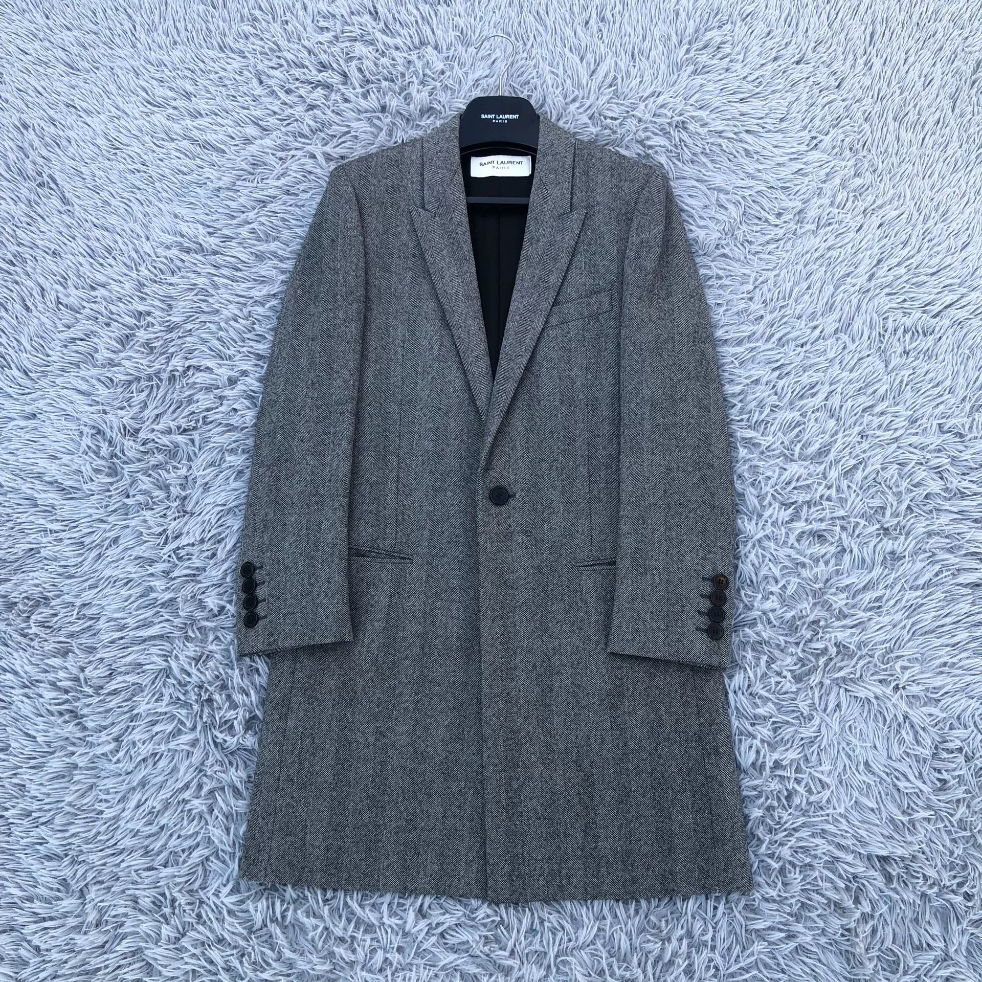 Saint Laurent Herringbone Wool Coat