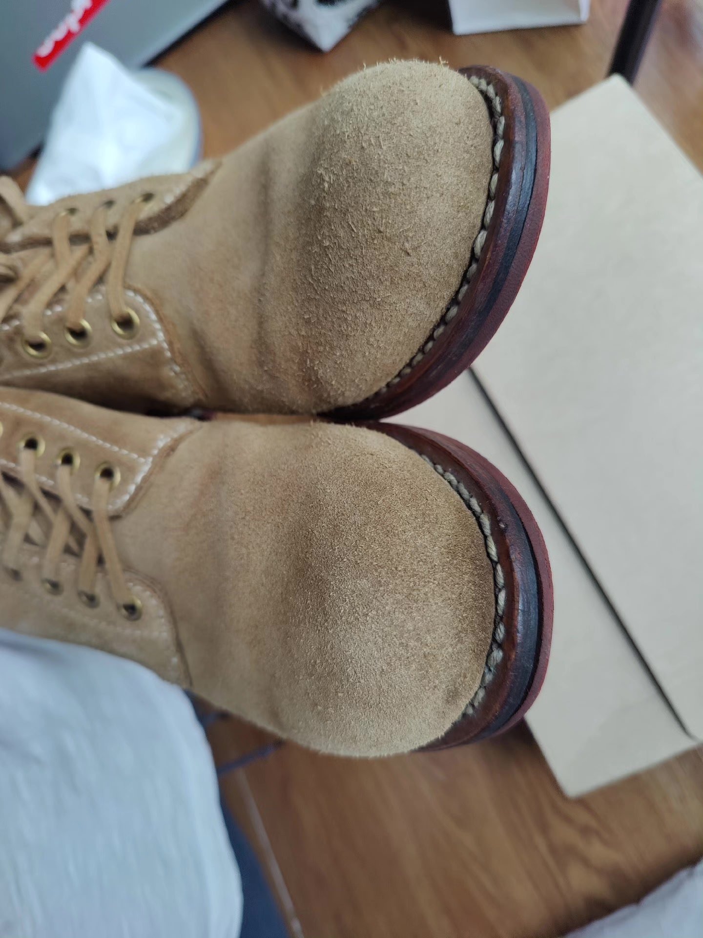 visvim brigadier suede brick sole boots — label