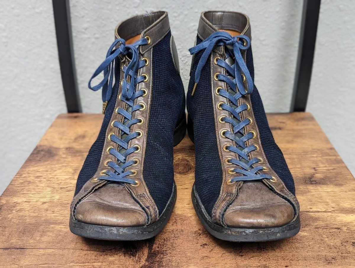 CLINCH x NITEKLUB Indigo Sashiko Boxing Boots — front
