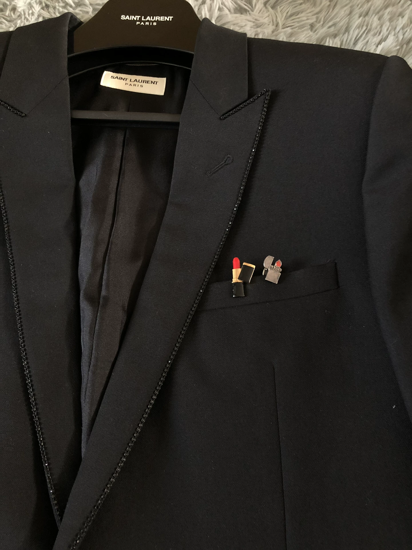 Saint Laurent Lipstick Lighter Shield Brooch