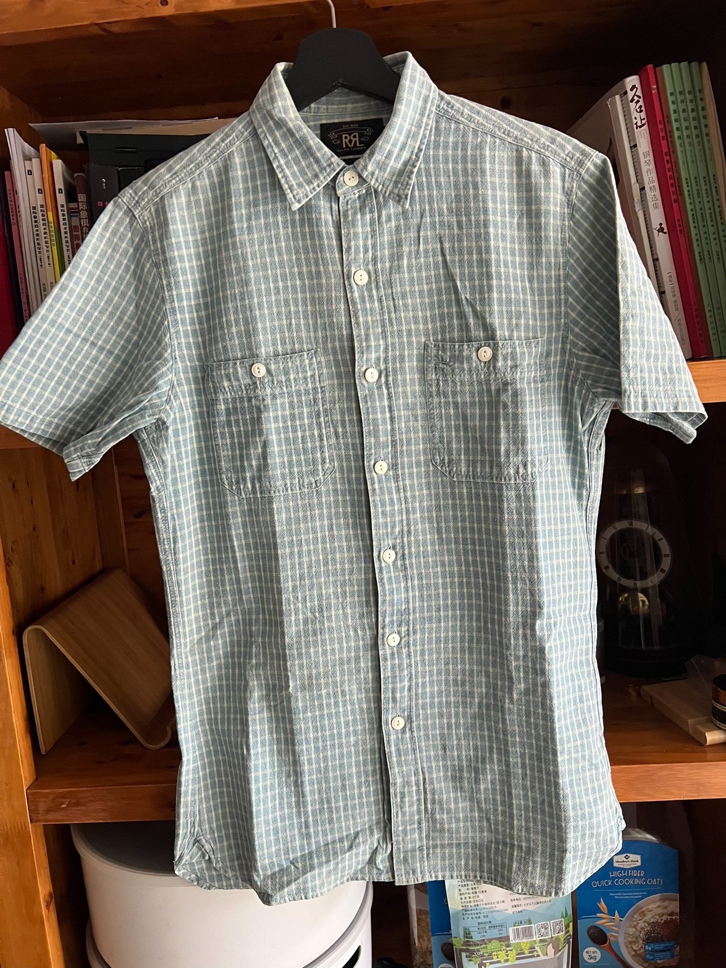 RRL Double RL Indigo Check Short-Sleeve Shirt — front