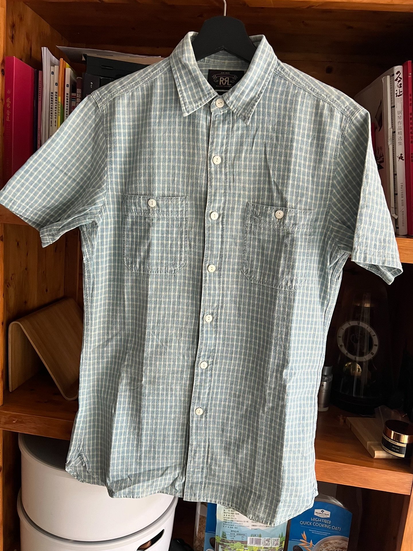 RRL Double RL Indigo Check Short-Sleeve Shirt — detail