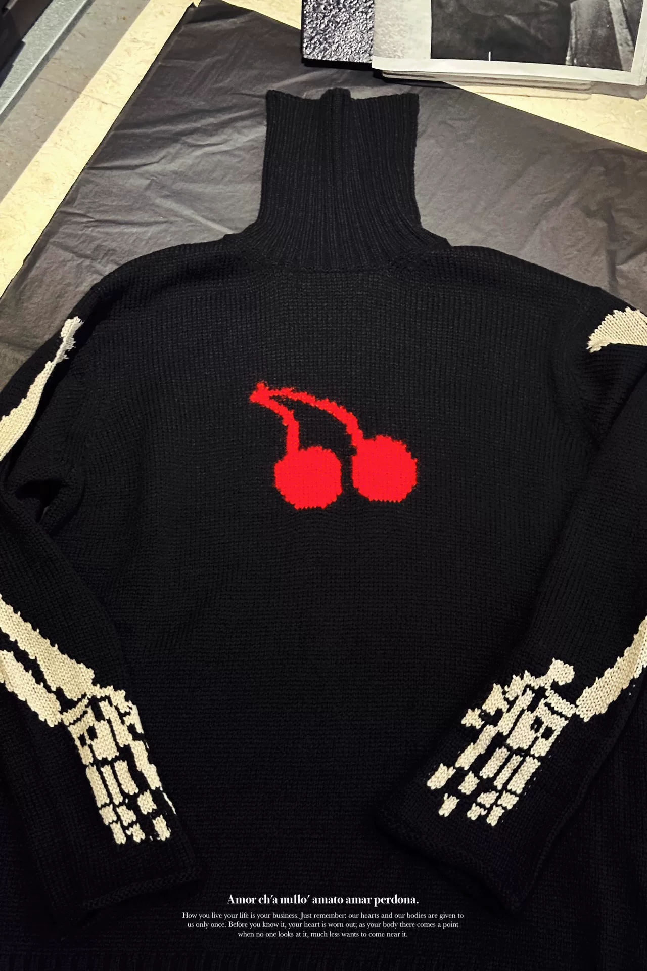 Yohji Yamamoto Cherry Skeleton High-Neck Knit — back