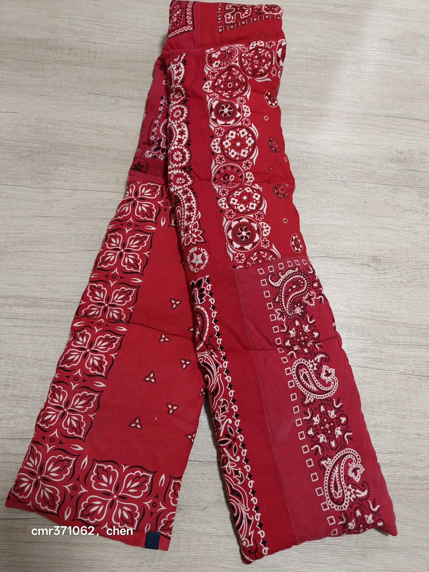 VISVIM Red Down Muffler Bandana — label