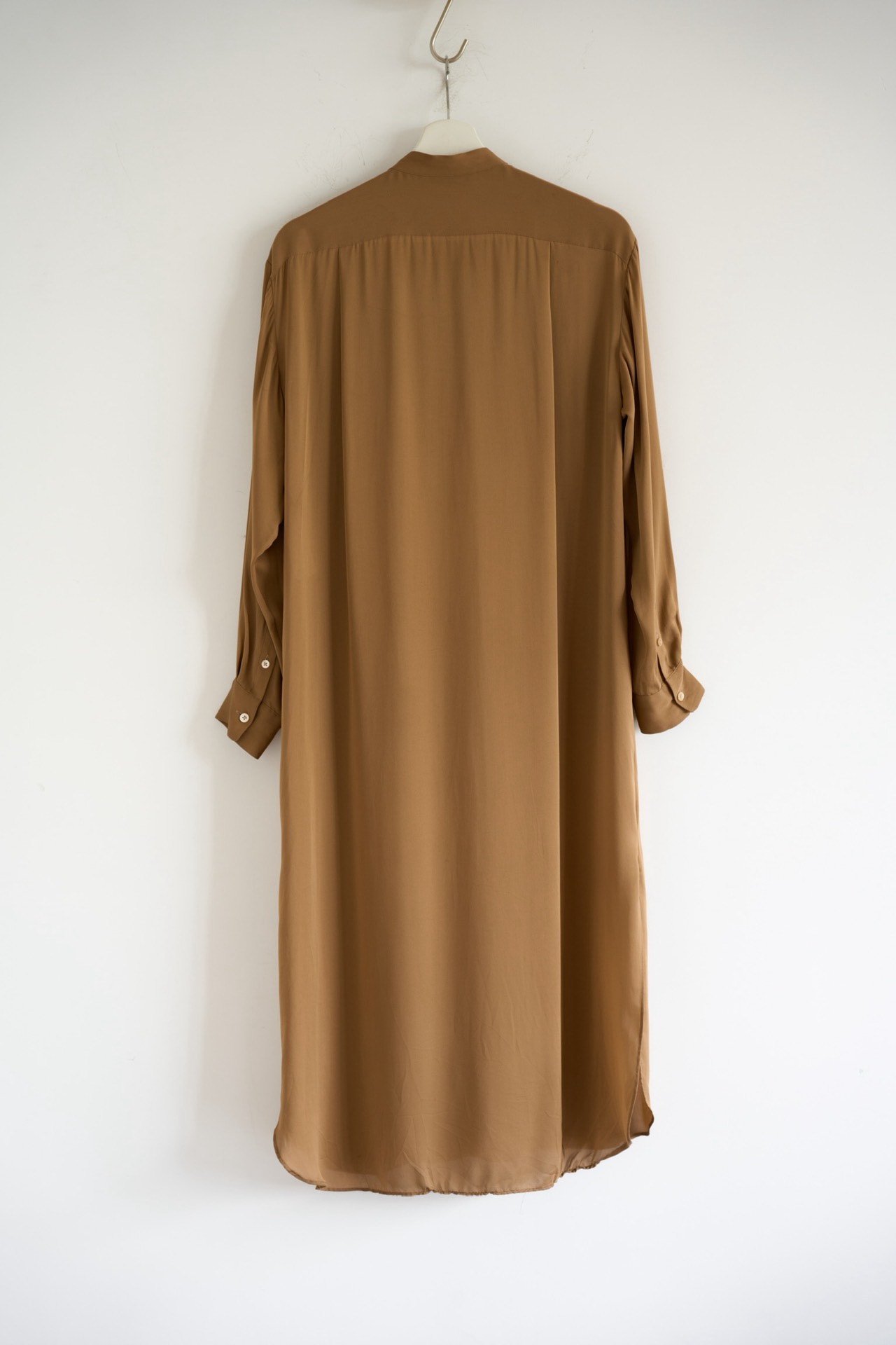 Auralee Light Camel Stand Collar Long Shirt — front