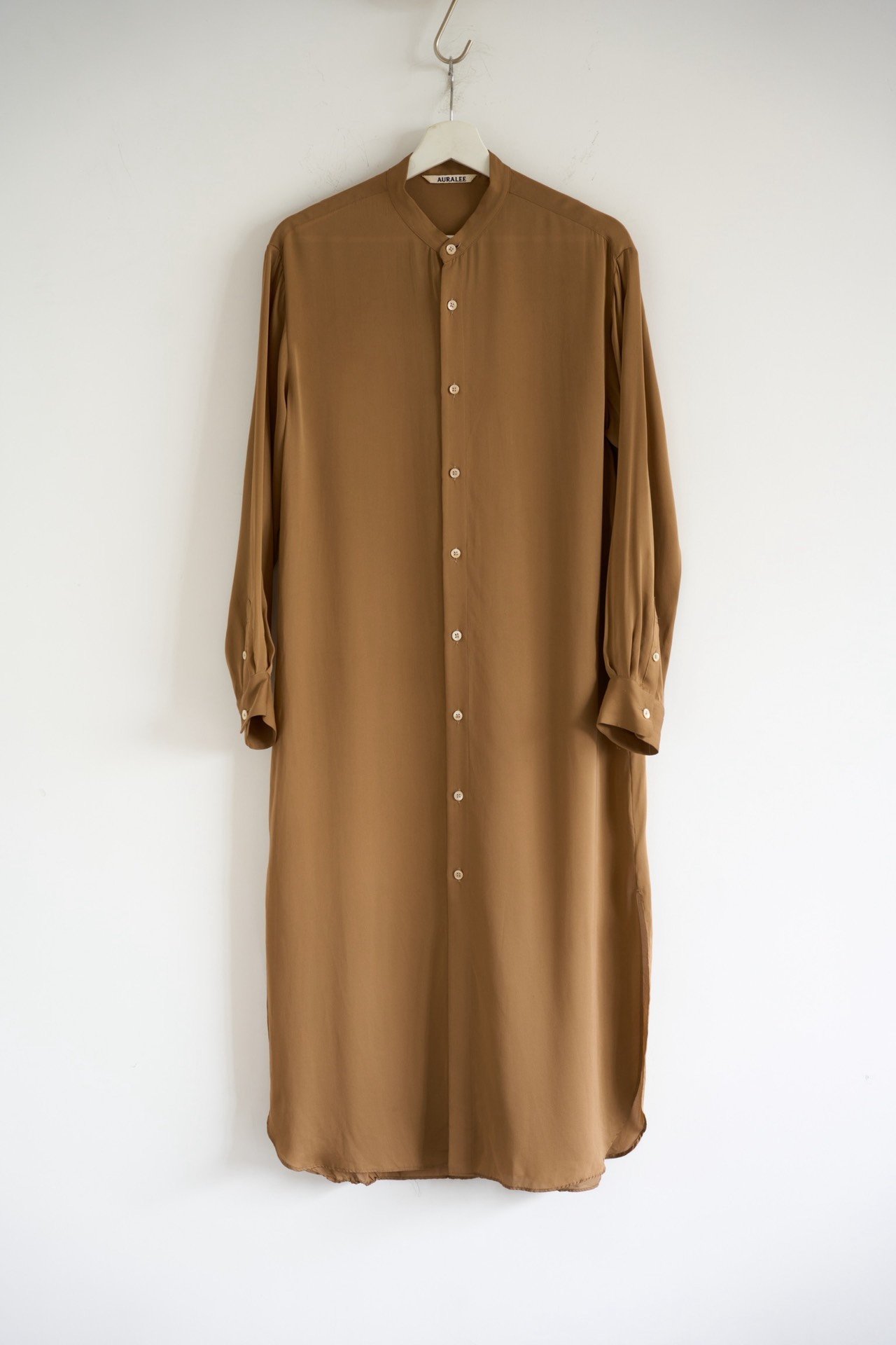 Auralee Light Camel Stand Collar Long Shirt