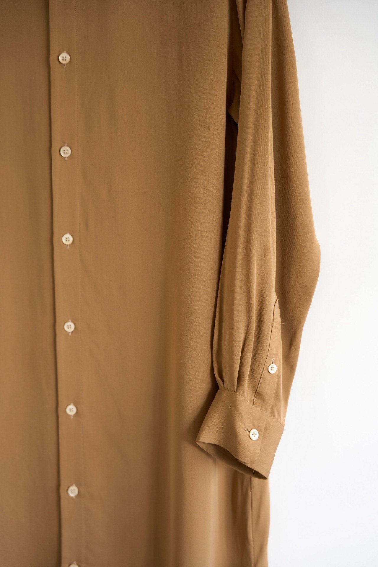Auralee Light Camel Stand Collar Long Shirt — back