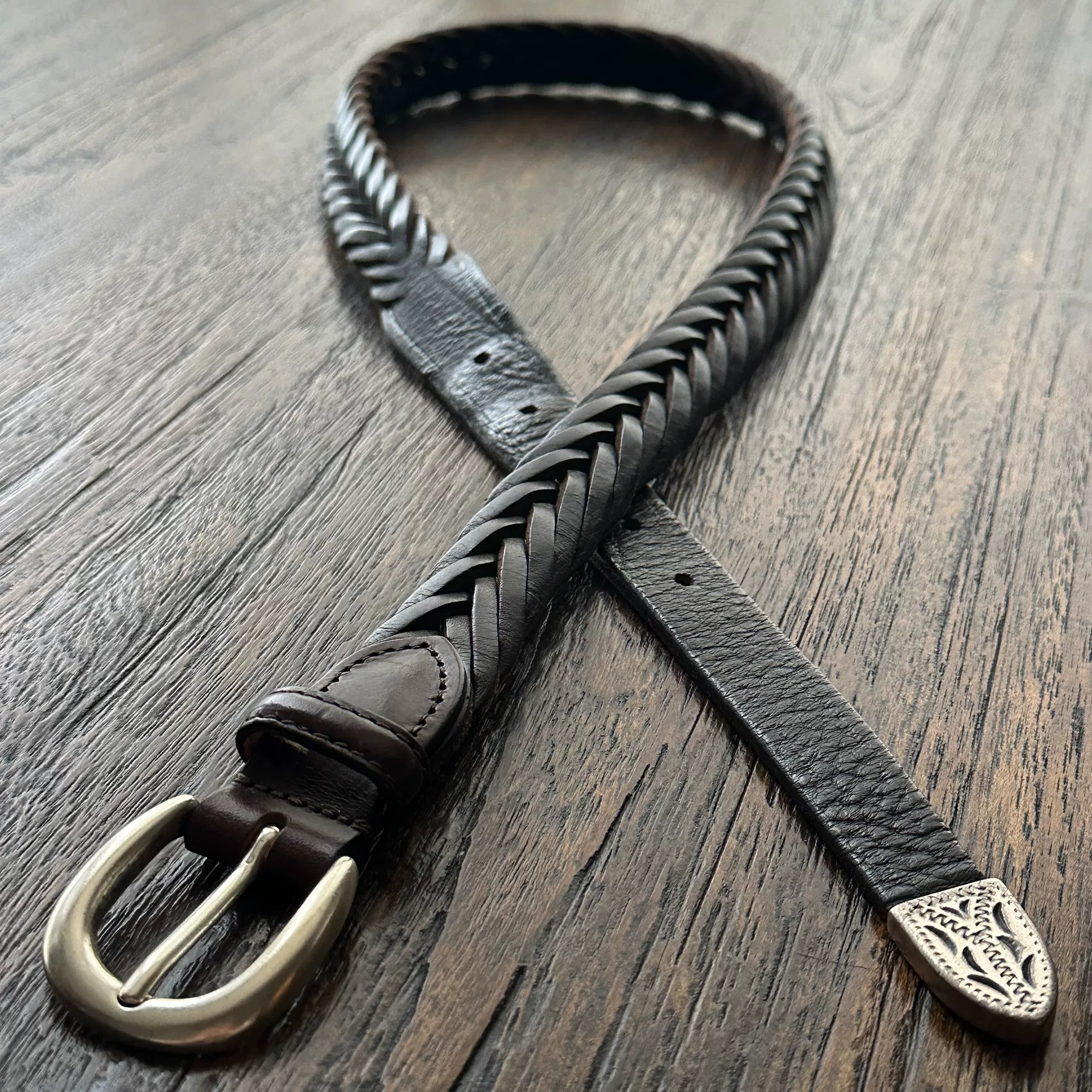 Adriano Meneghetti Hand-Woven Leather Belt — label