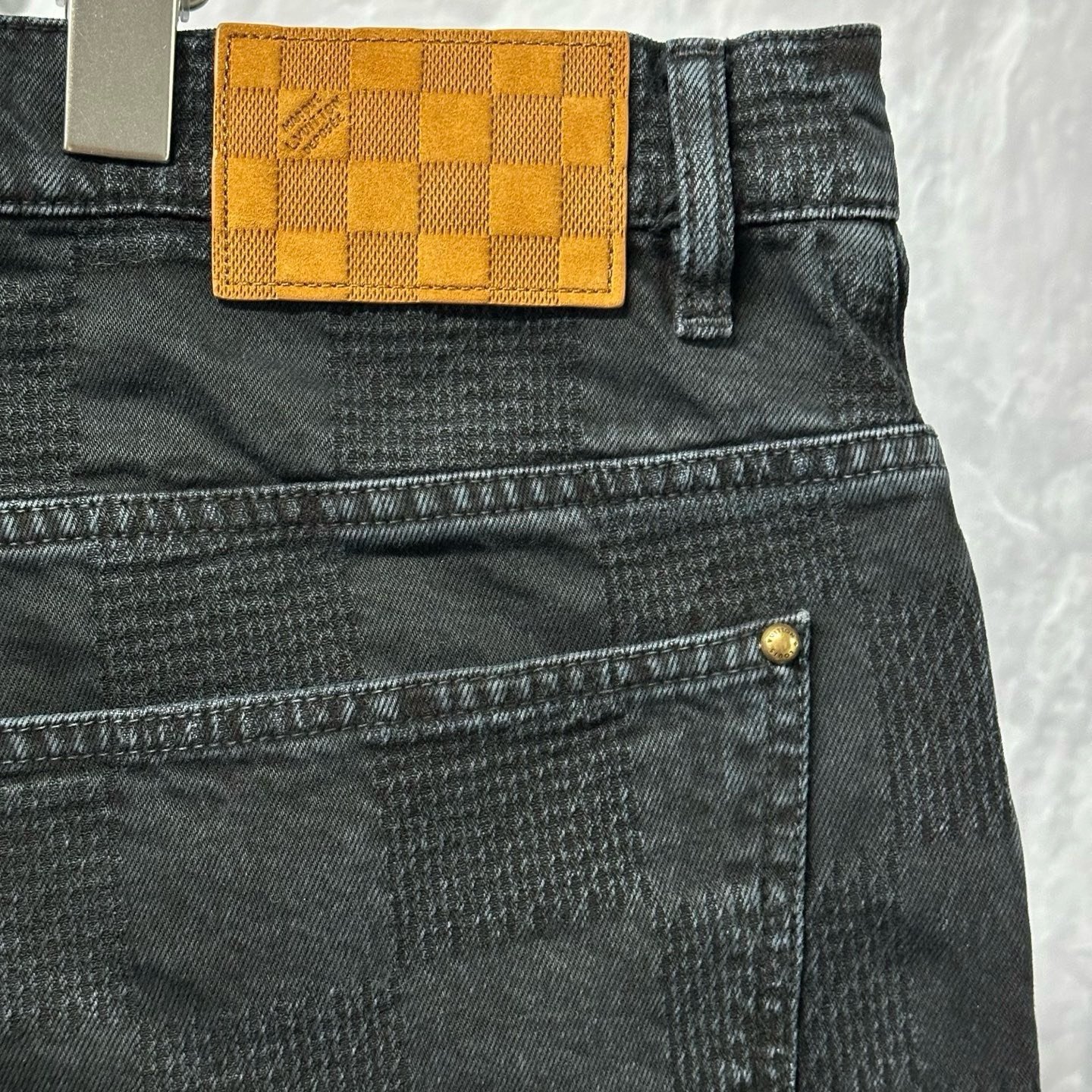 Louis Vuitton Damier Leather Patch Denim Pants — detail
