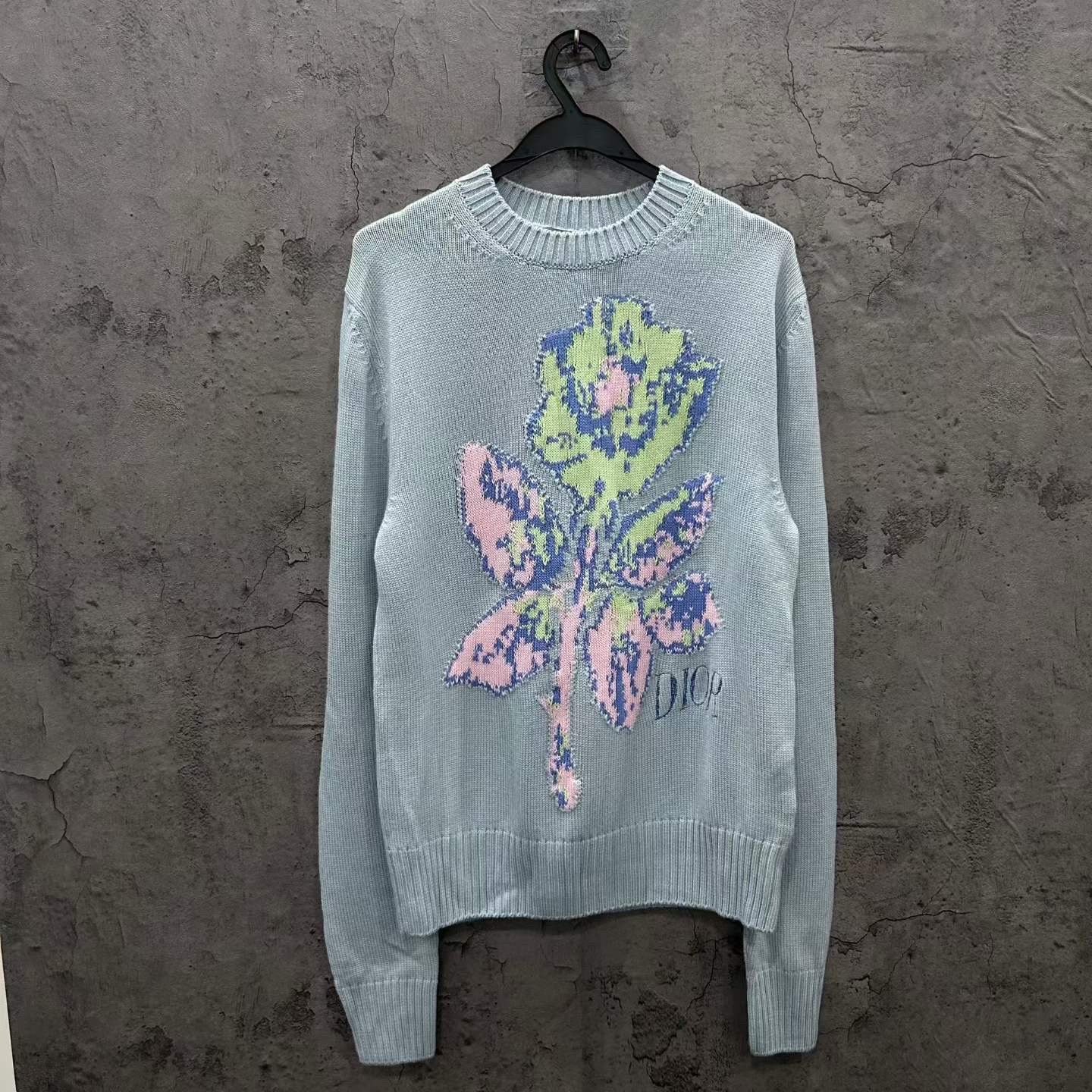 Dior Floral Embroidered Light Blue Sweater