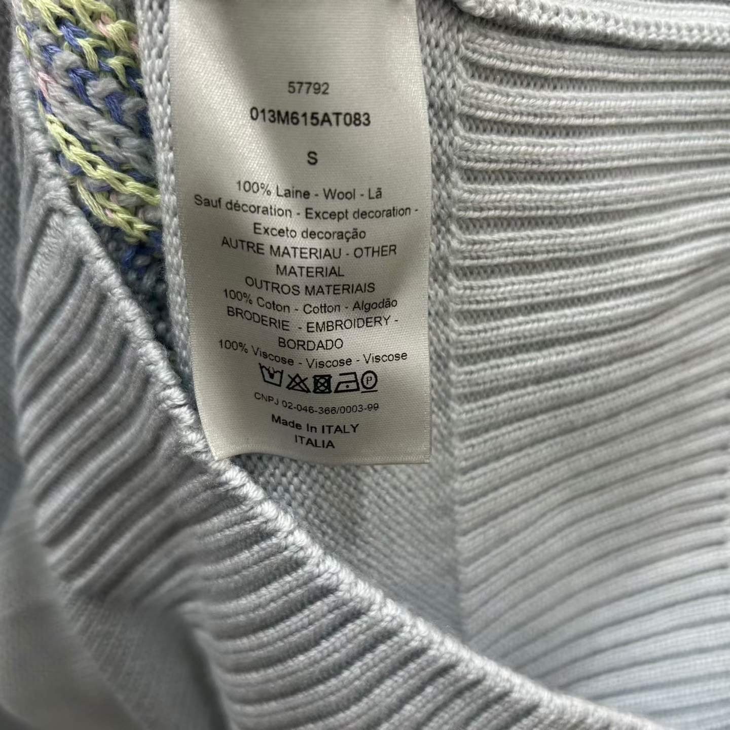 Dior Floral Embroidered Light Blue Sweater — label