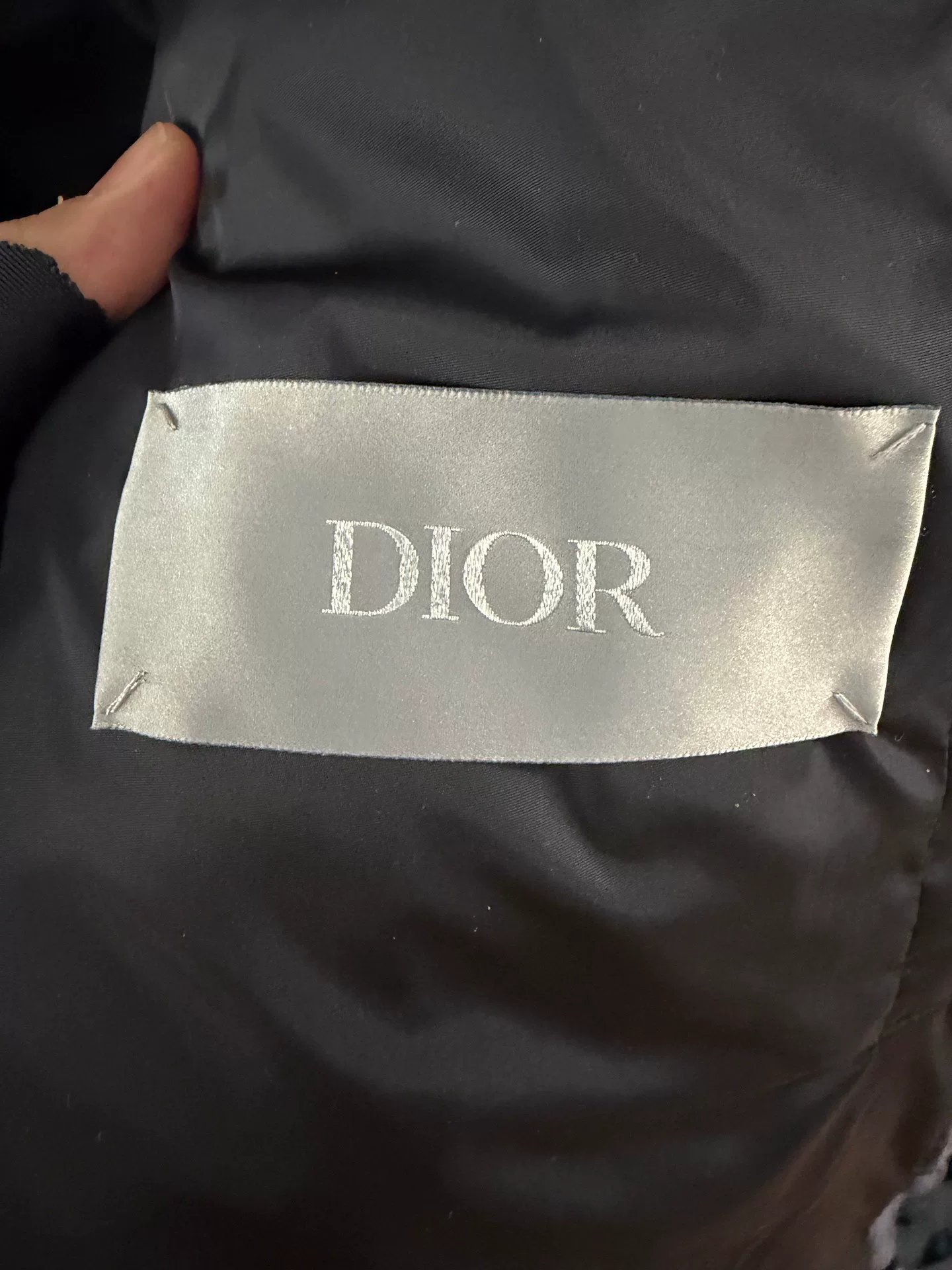Dior Navy Logo Print Down Jacket — label
