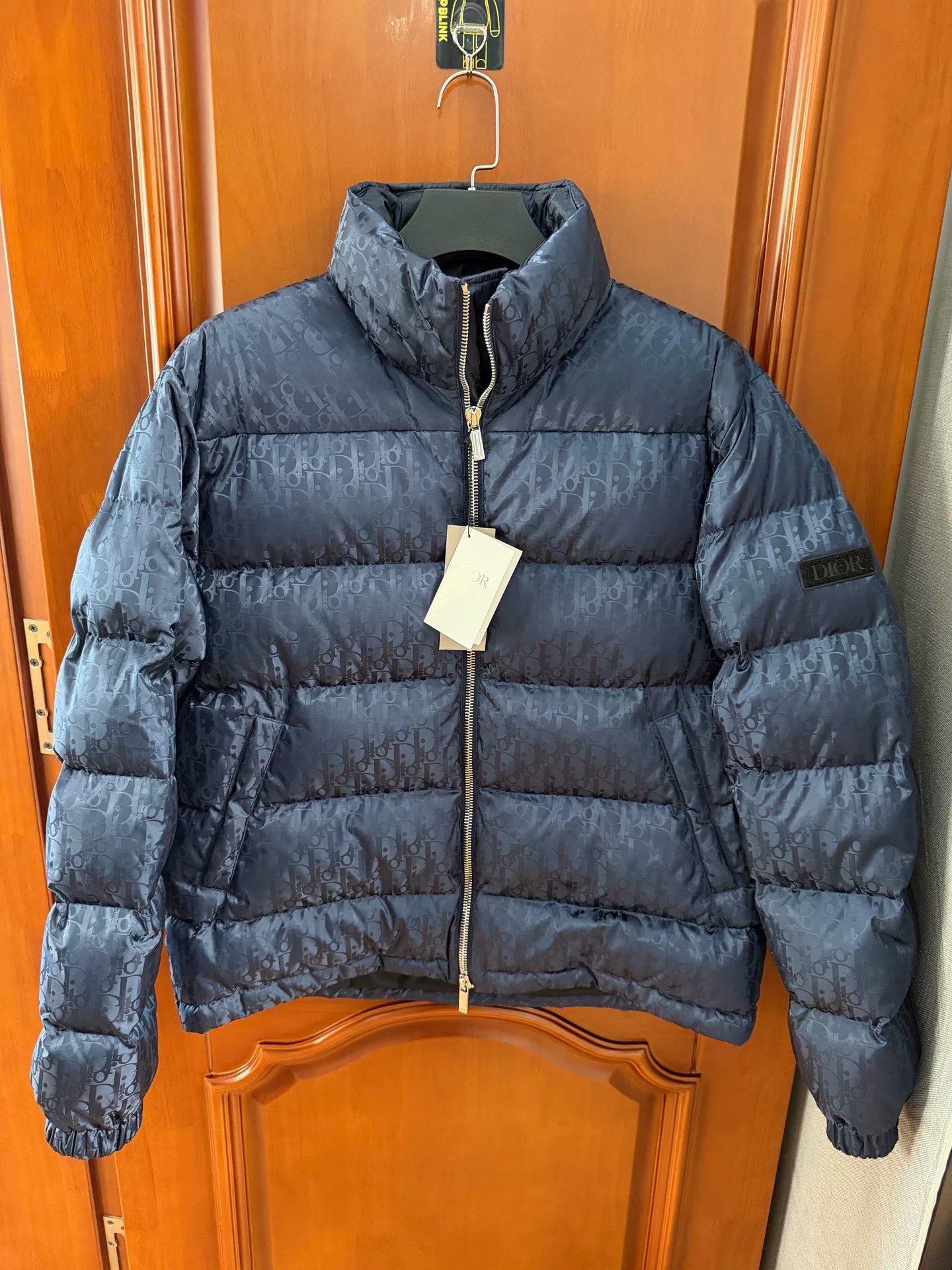 Dior Navy Logo Print Down Jacket