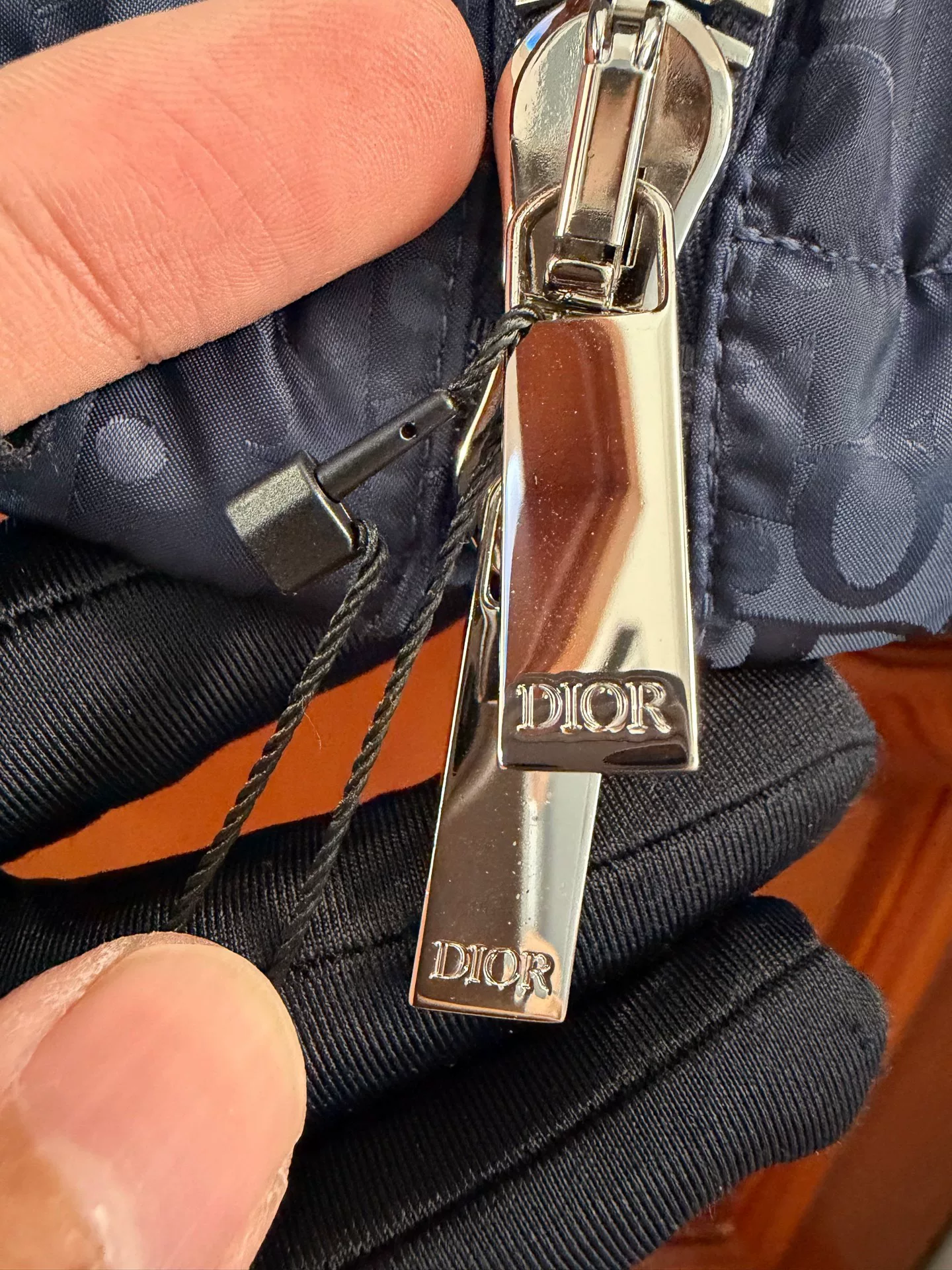 Dior Navy Logo Print Down Jacket — back