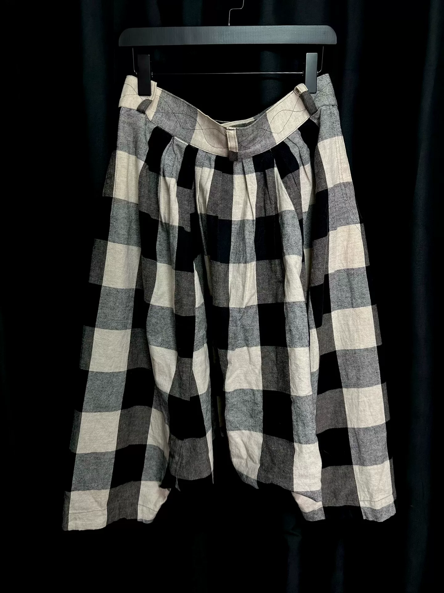 Klasica Cotton-Linen Plaid Baggy Pants — front