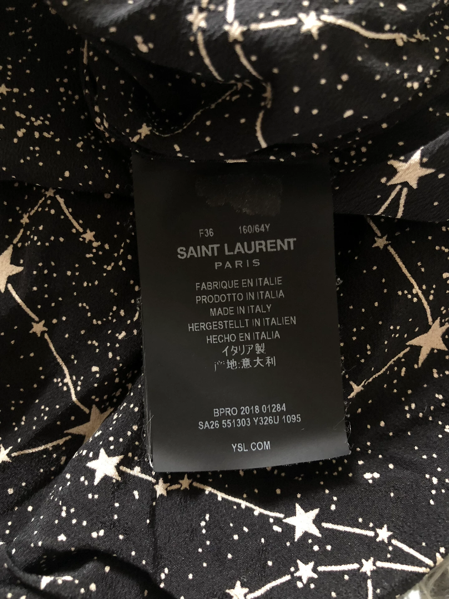 Saint Laurent Gold Star Print Shirt — label