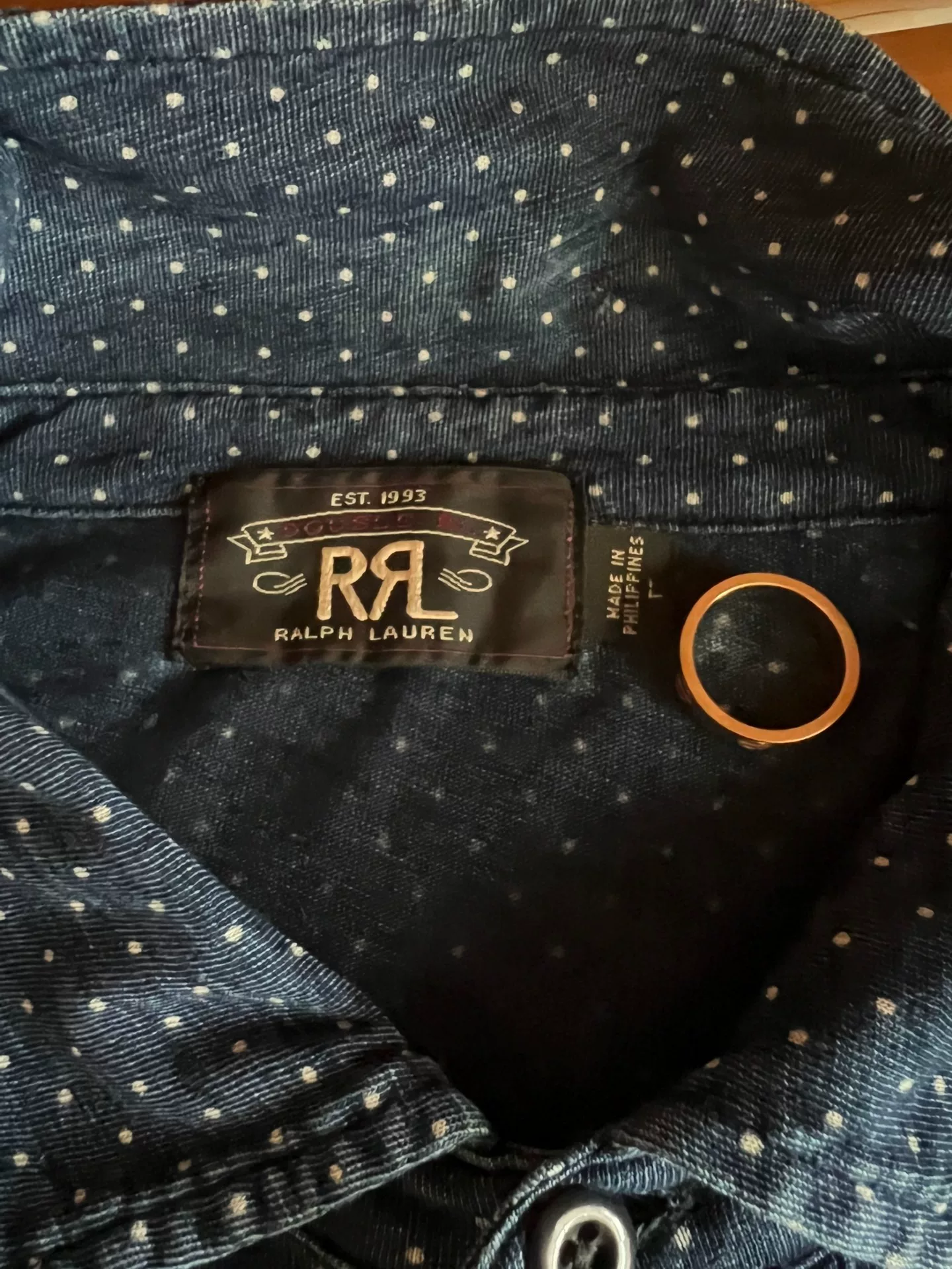 RRL Double RL Indigo Dot Short Sleeve T-Shirt — label