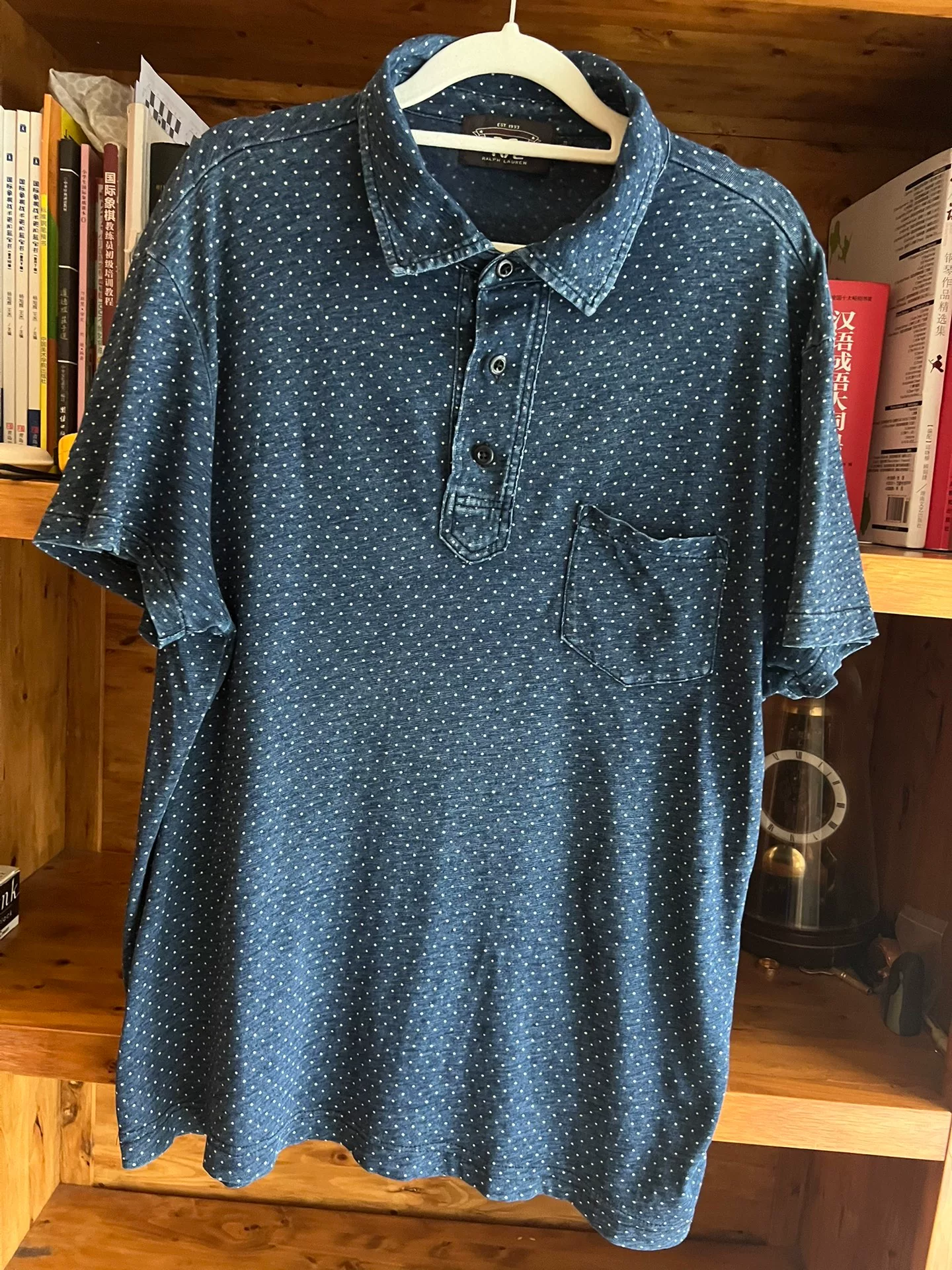 RRL Double RL Indigo Dot Short Sleeve T-Shirt — detail