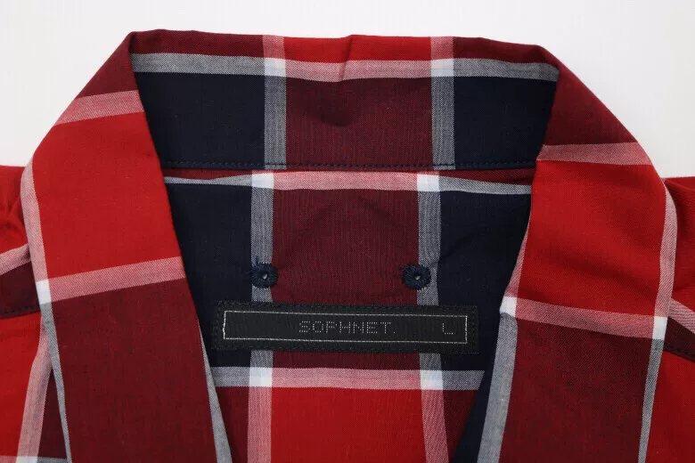 SOPHNET. 3D Star Black Red Plaid Shirt — label