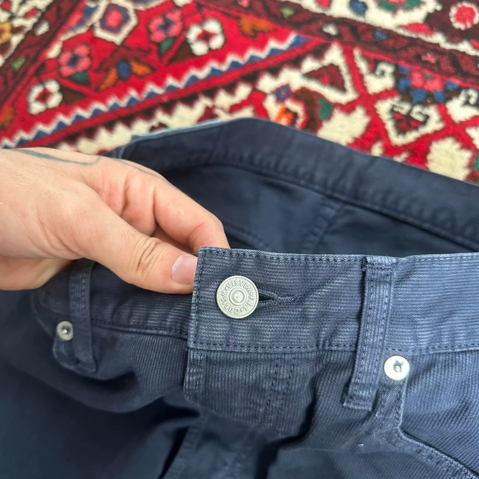 VISVIM 23SS FLUXUS 01 DMGD Dry Pique Pants — label