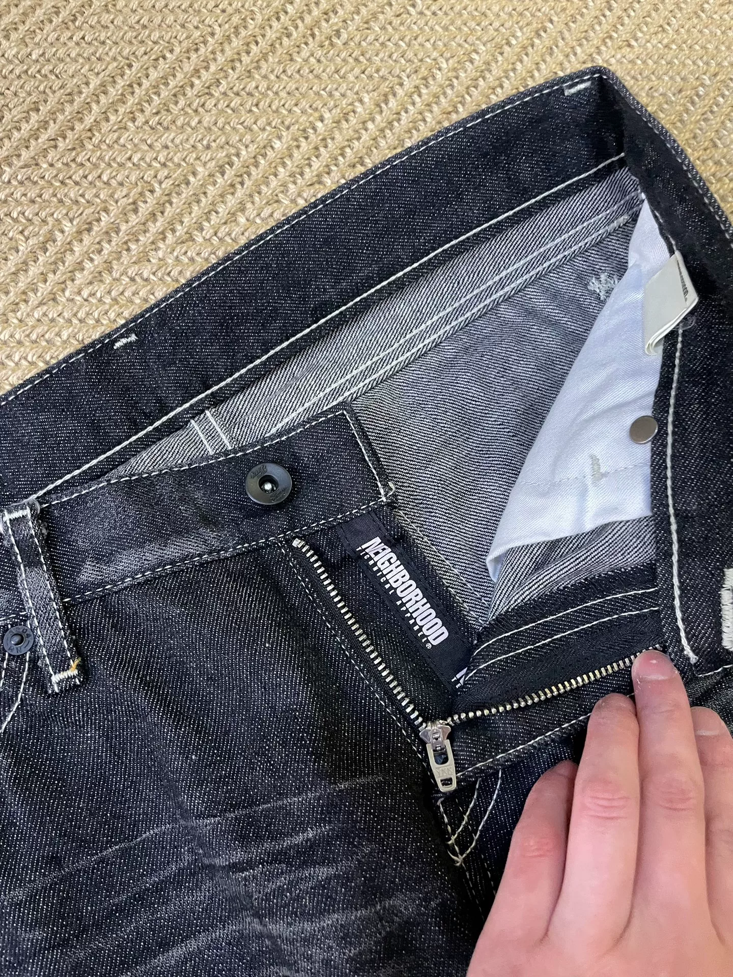 NEIGHBORHOOD 06EX Black Washed Jeans — detail