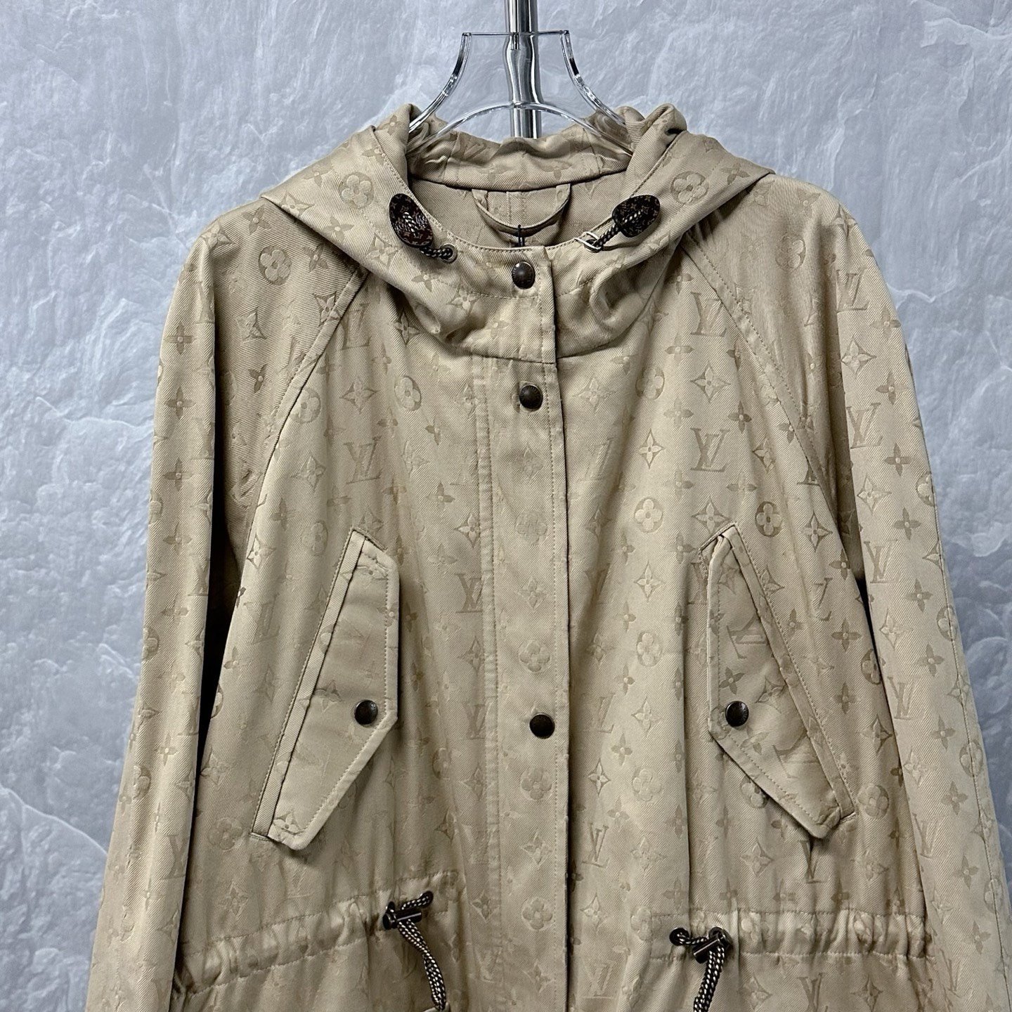 Louis Vuitton Monogram Drawstring Hooded Coat — detail