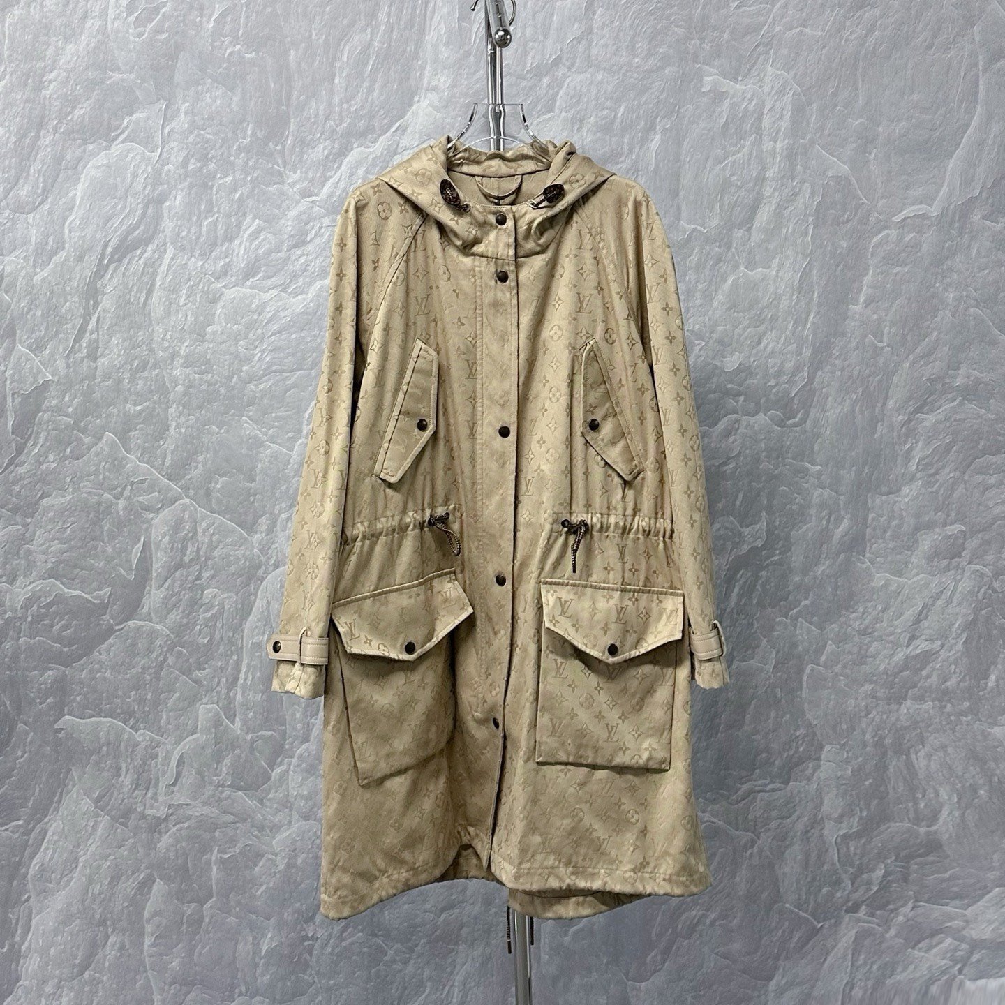 Louis Vuitton Monogram Drawstring Hooded Coat — front