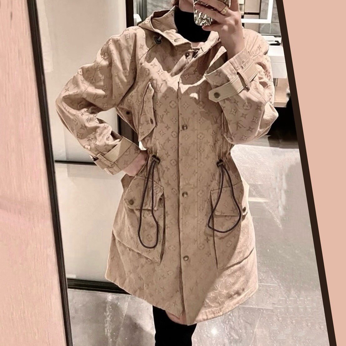 Louis Vuitton Monogram Drawstring Hooded Coat