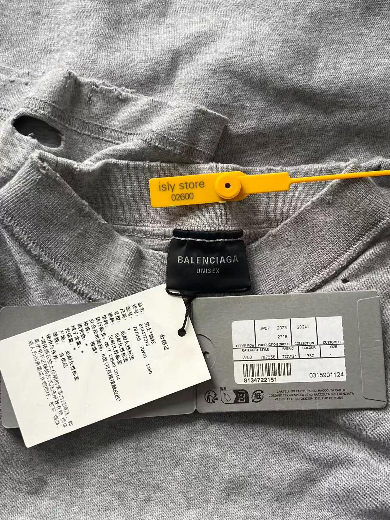 Balenciaga Gray Logo Print Loose T-shirt — label