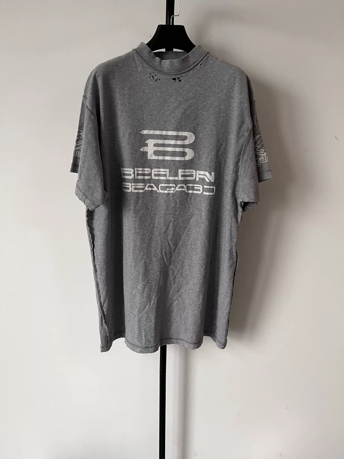 Balenciaga Gray Logo Print Loose T-shirt