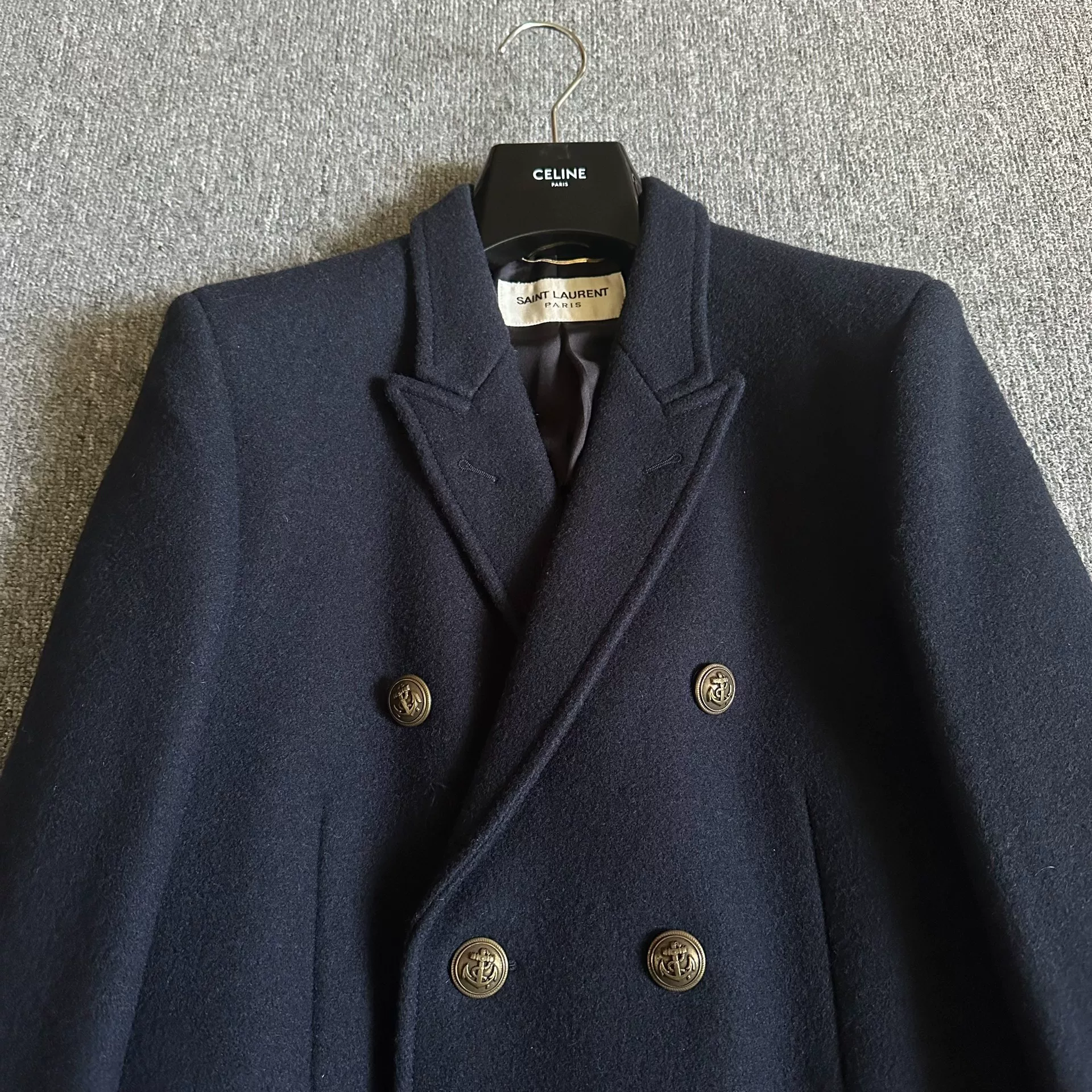 Saint Laurent Hedi-era Double-Breasted Coat — detail