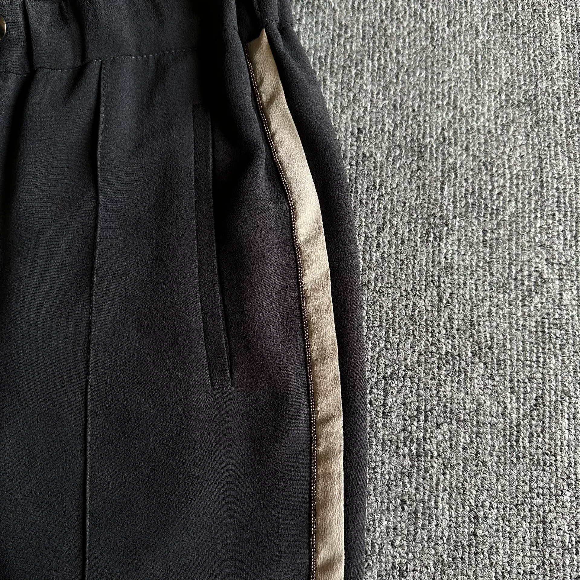 Brunello Cucinelli Black Striped Straight Trousers — detail