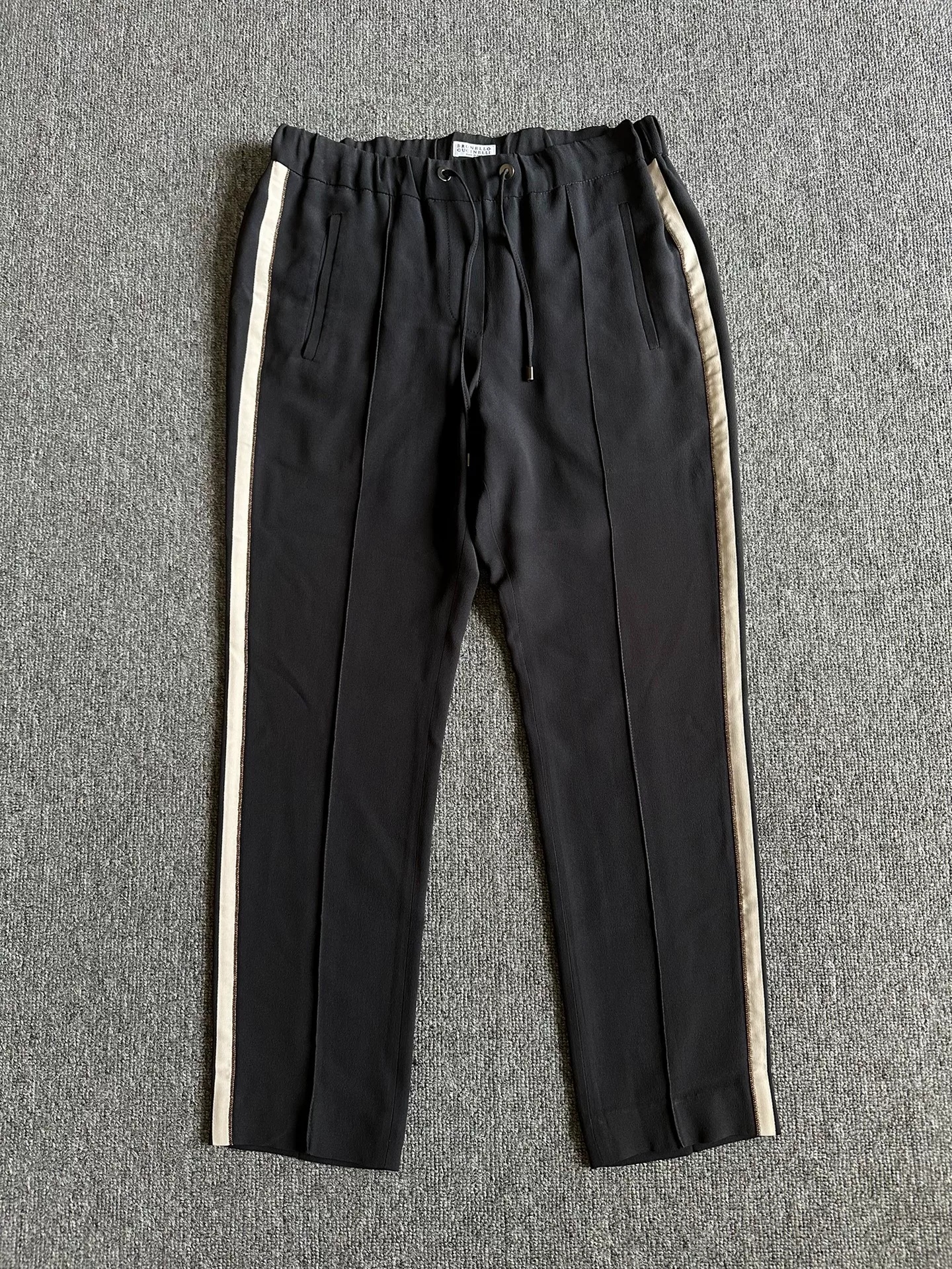 Brunello Cucinelli Black Striped Straight Trousers