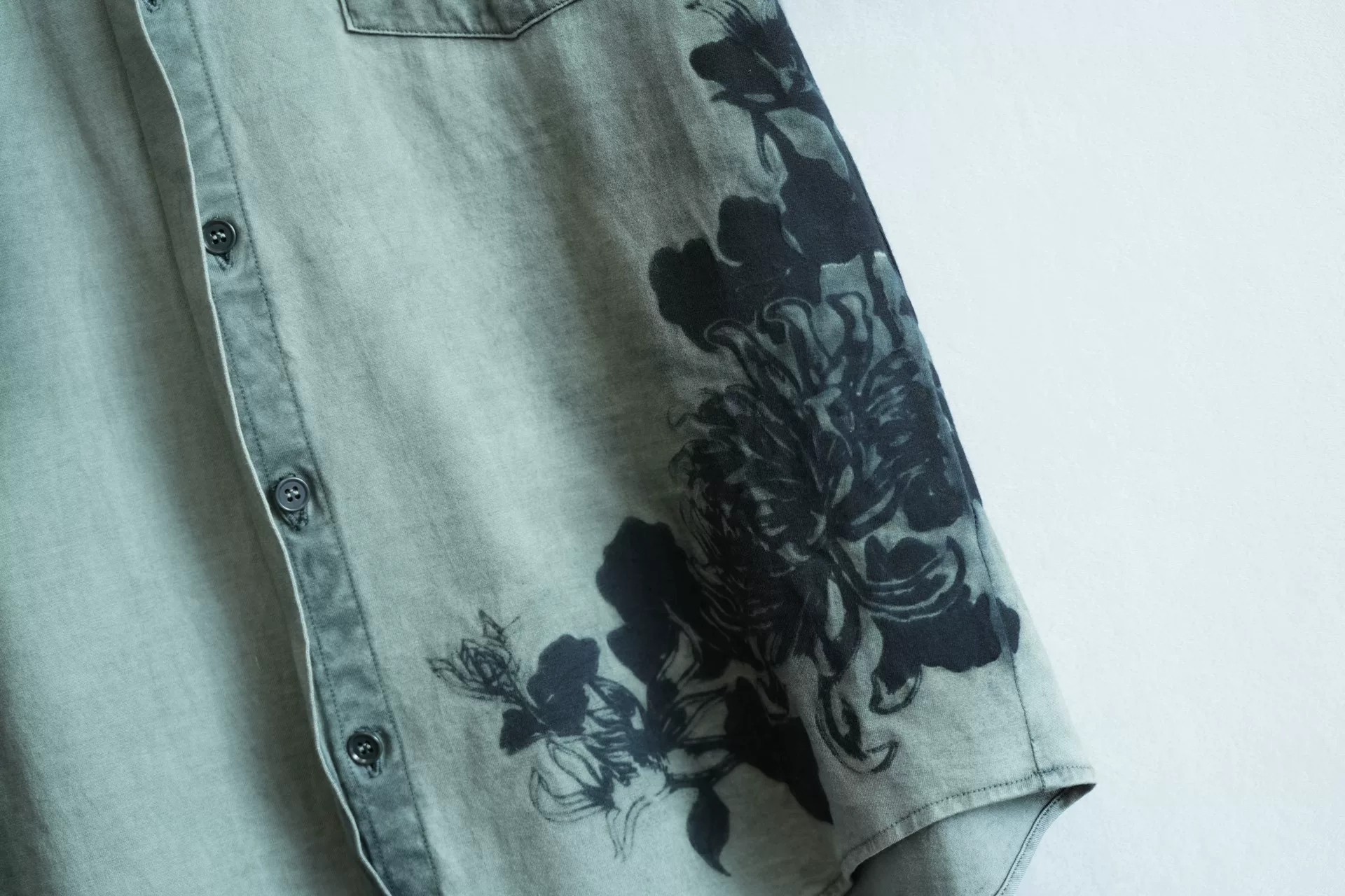 Yohji Yamamoto Green Floral Short Shirt — back