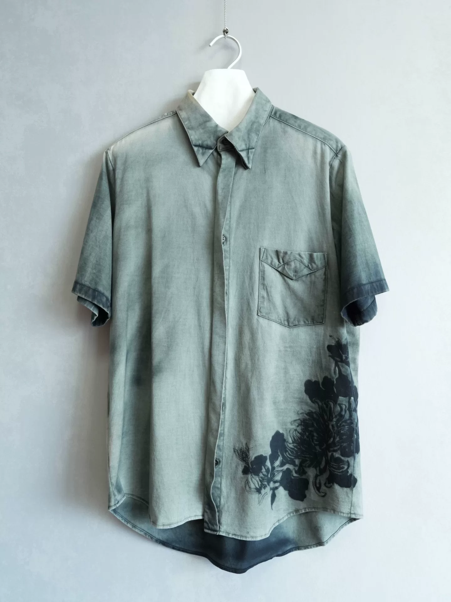 Yohji Yamamoto Green Floral Short Shirt