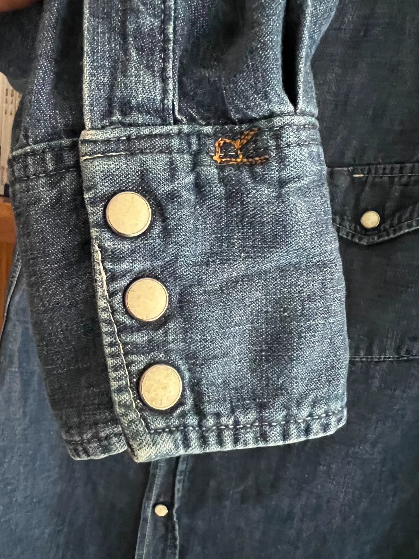 45R Women's Indigo Gemstone Button Denim Shirt — back