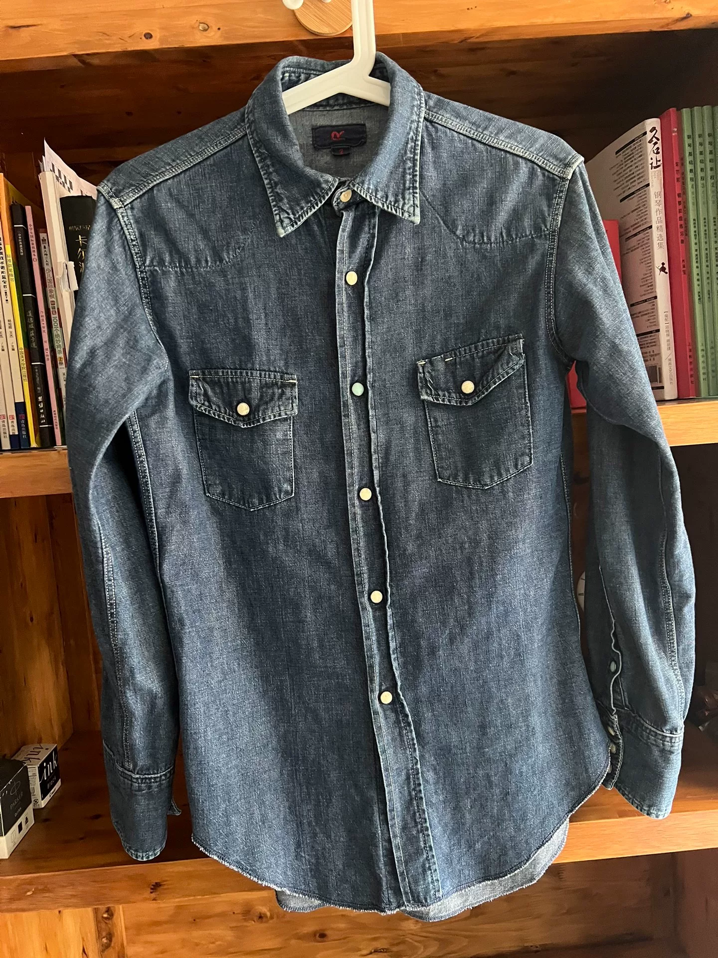 45R Women's Indigo Gemstone Button Denim Shirt — front