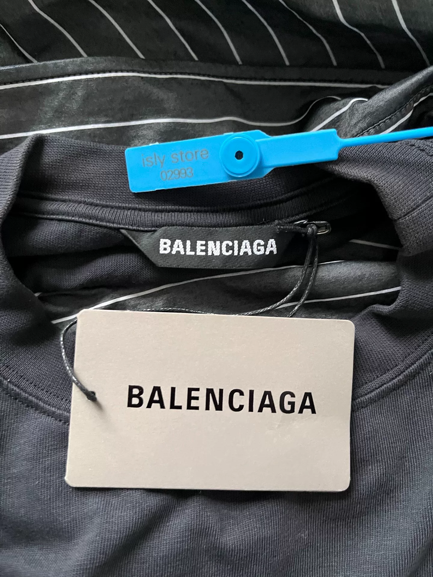 Balenciaga Striped Fake Two-Piece Button-Down Shirt — label