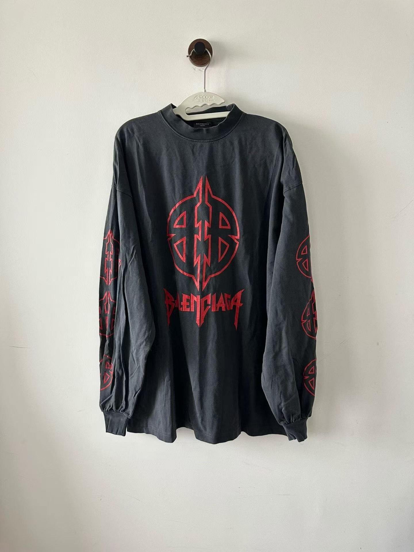 Balenciaga Black Red Shield Print Long Sleeve