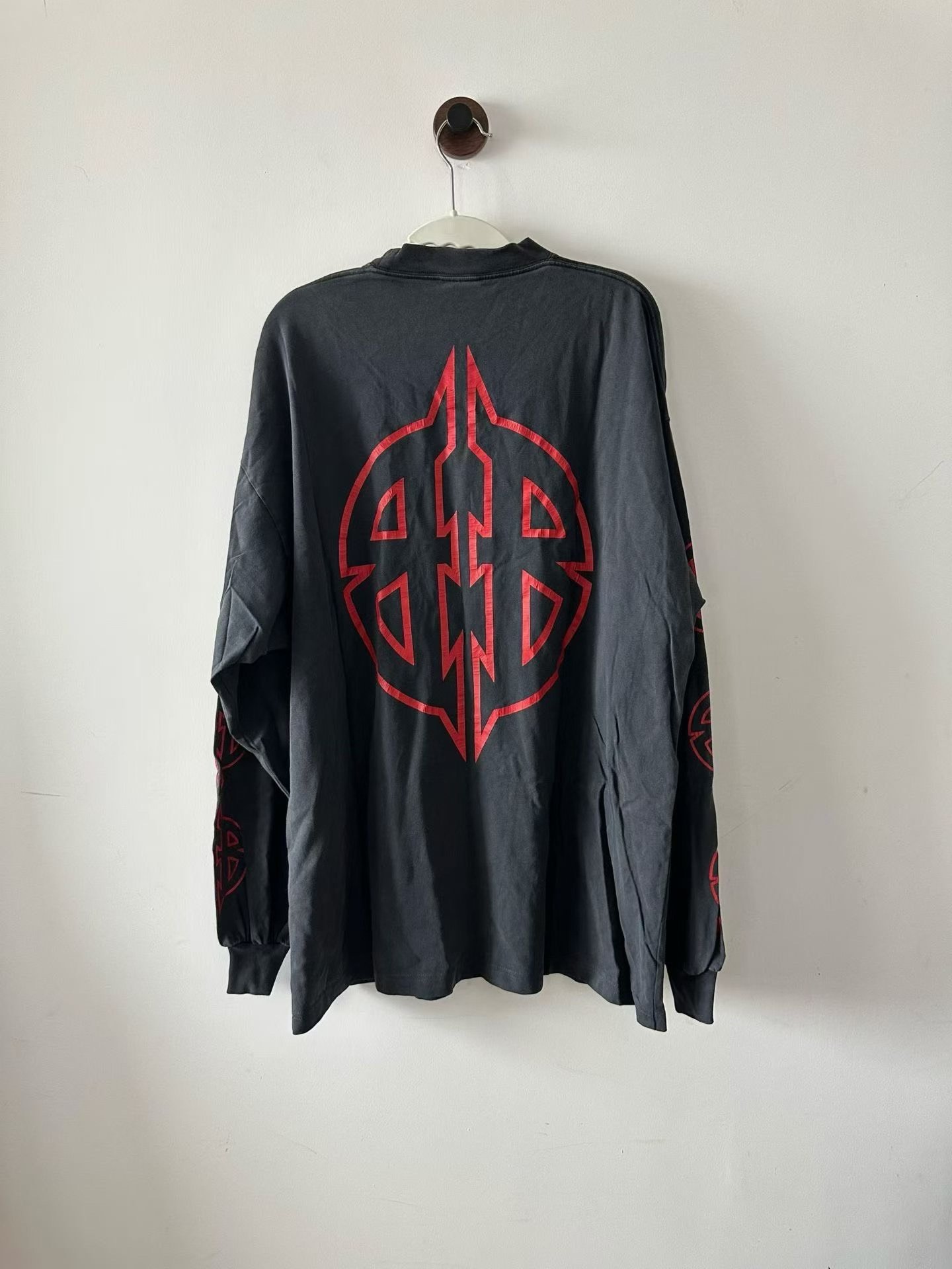 Balenciaga Black Red Shield Print Long Sleeve — front